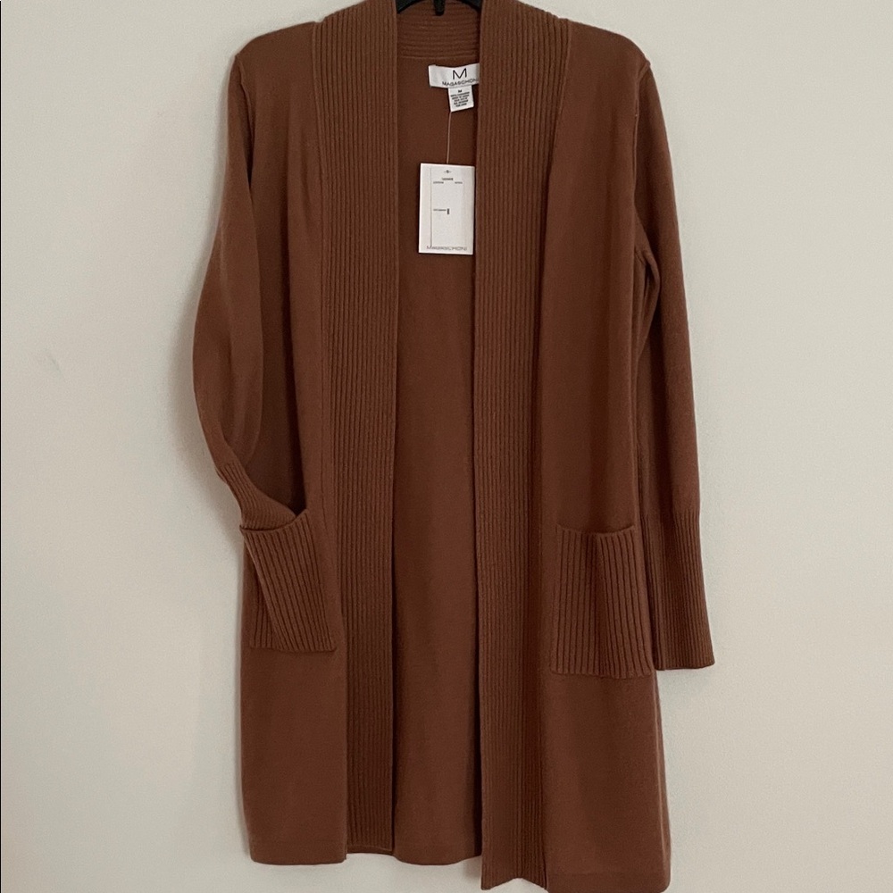 Magaschoni Chocolate Open Front Cashmere Cardigan